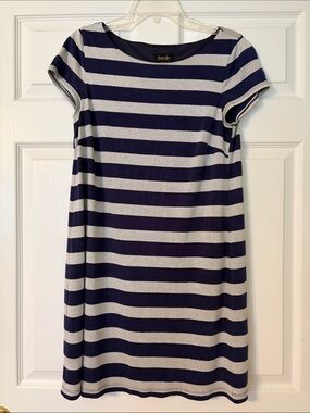 Laundry by Shelli Segal Navy and Silver Striped A-Line Tee Dress